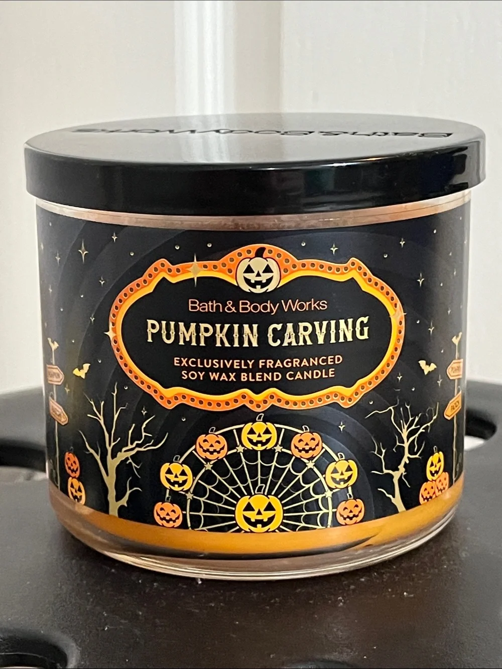 Bath & Body Works Pumpkin Carving 3-Wick Halloween Candle NEW